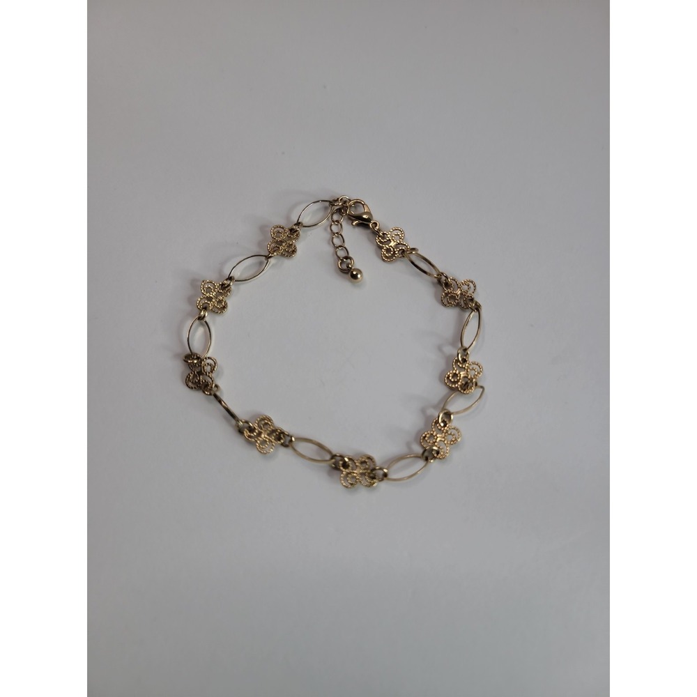 Gold-Tone Filigree Scroll Link Bracelet Anklet with Lobster Clasp